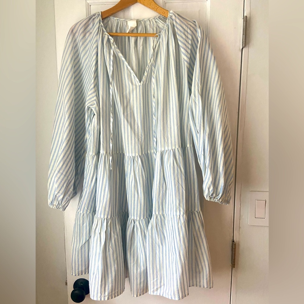 H&M blue and white stripped boho dress/tunic top , size L